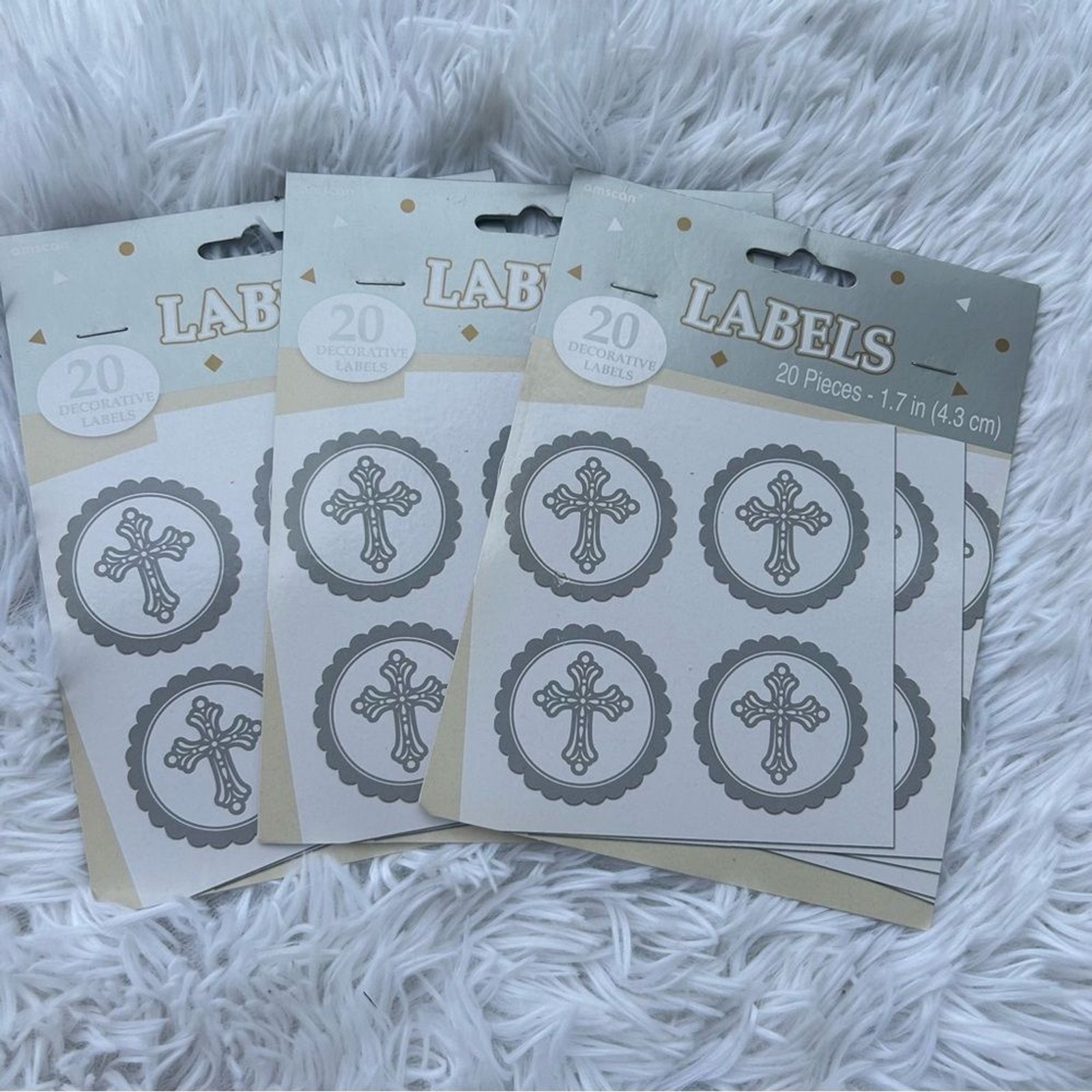 Silver Cross Circle Stickers Baptism, Communion, Confirmation, Wedding