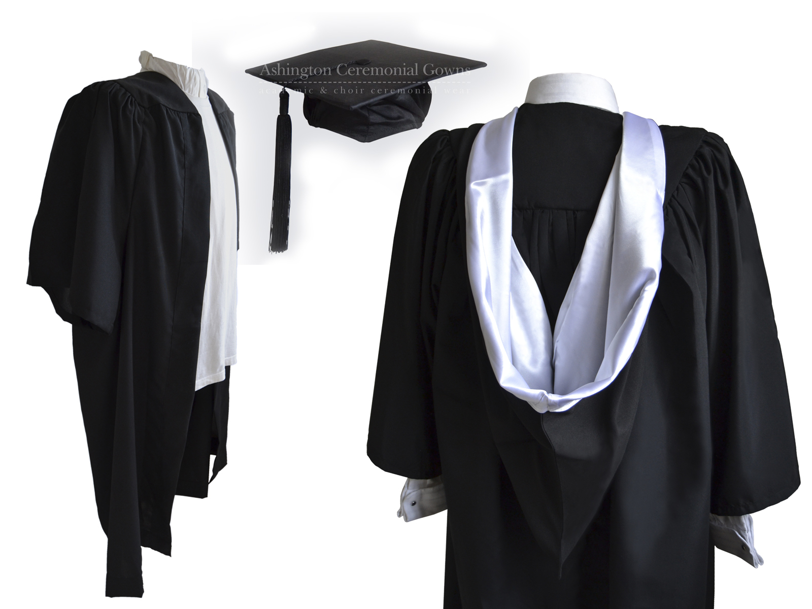 Bachelor Graduation Gown, Hat and Burgon Hood Set University Fluted Academic Cap