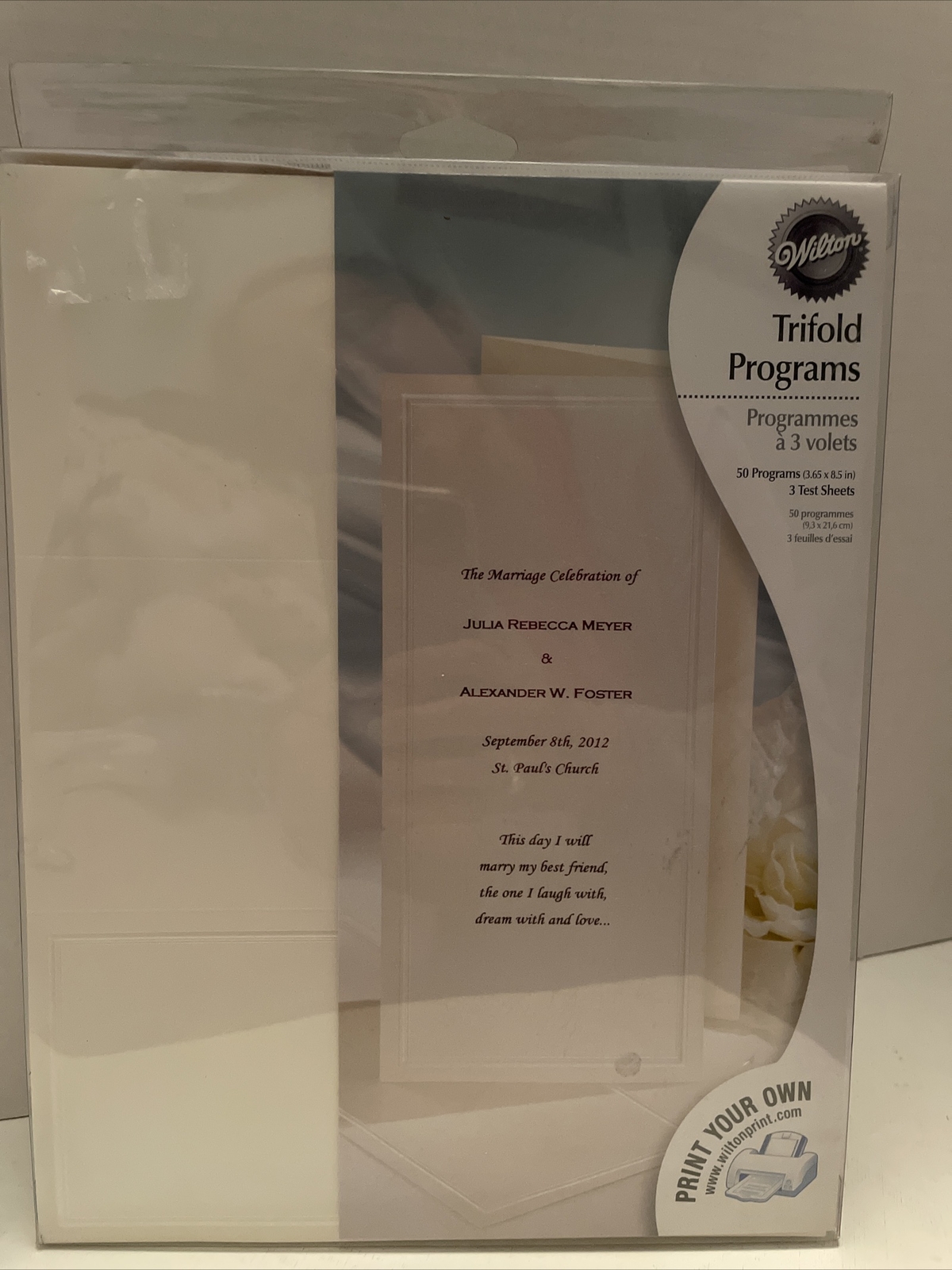 Wilton Trifold Wedding/Anniversary Party Trifolds Sweetheart Design Pack of 50