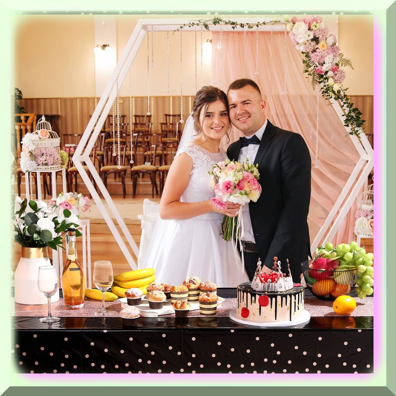 Polka Dot Confetti Tablecloth with Sequin Runner 54×108 in