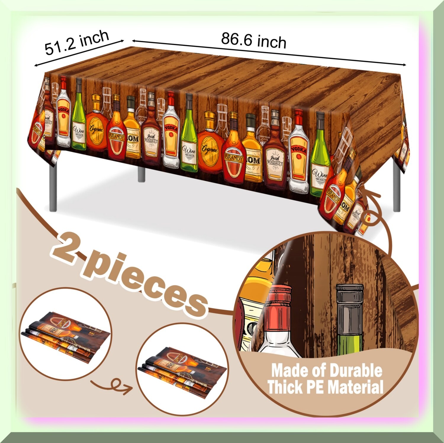 Whiskey Theme Party Table Covers Set 86.6×51.2 inches