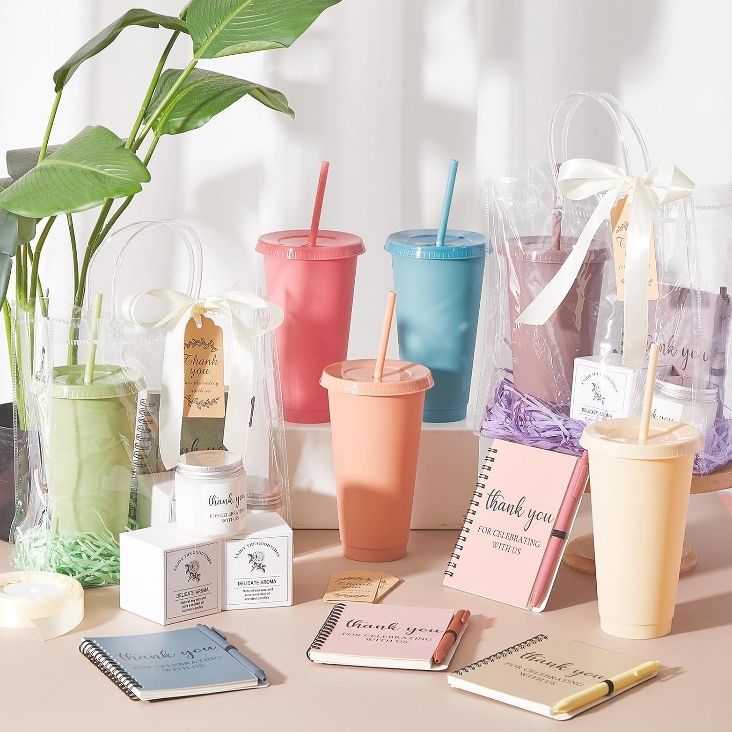 All-In-One Bridal Shower Prize Set: 6 Tumblers, Notebooks and Scented Candles