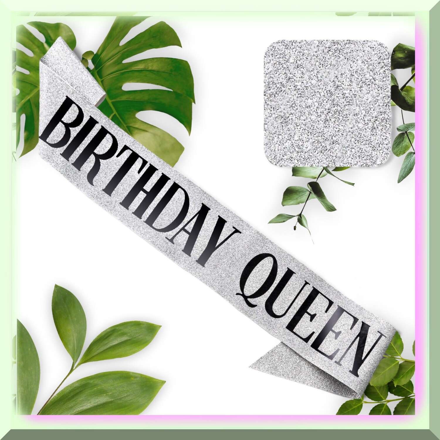 Glitter Black Silver Happy Birthday Sash
