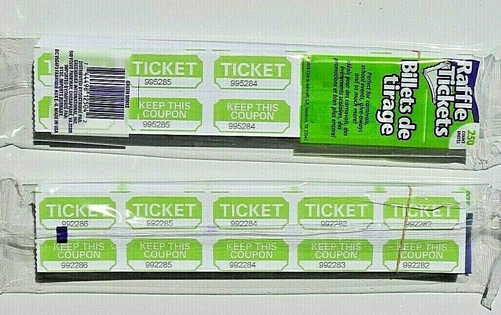 500 Count 50/50 Green RAFFLE TICKETS DOUBLE STUB Events School Drawings Contest