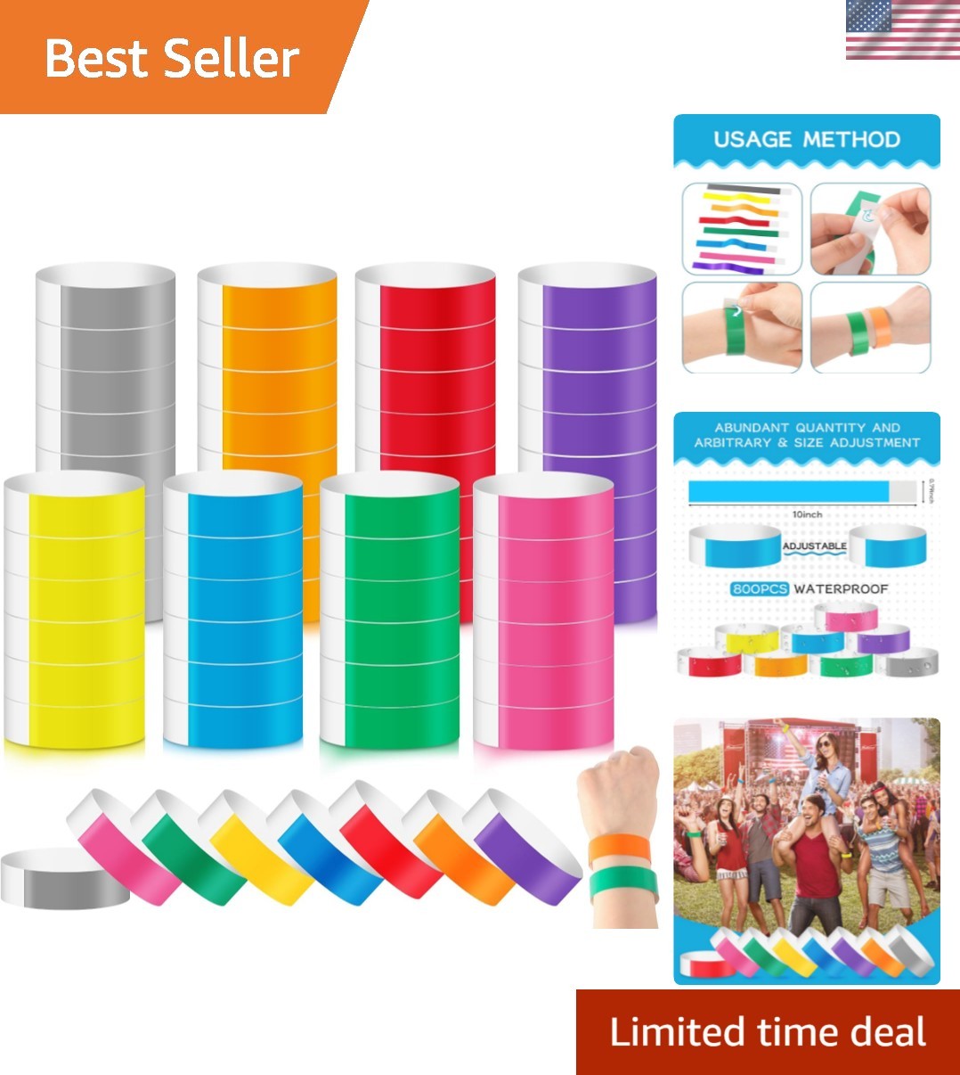 800 Pieces Colored Wristbands for Events Wrist Bands Paper Bracelets Waterpro…