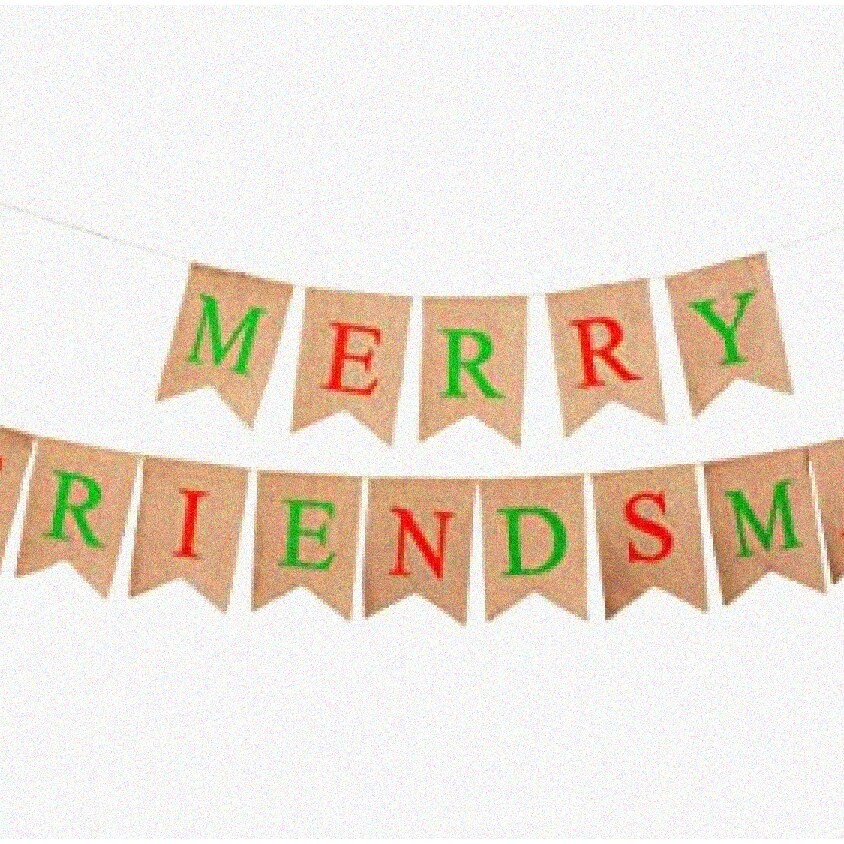 Jute Burlap Merry Friendsmas Banner and Garland Set