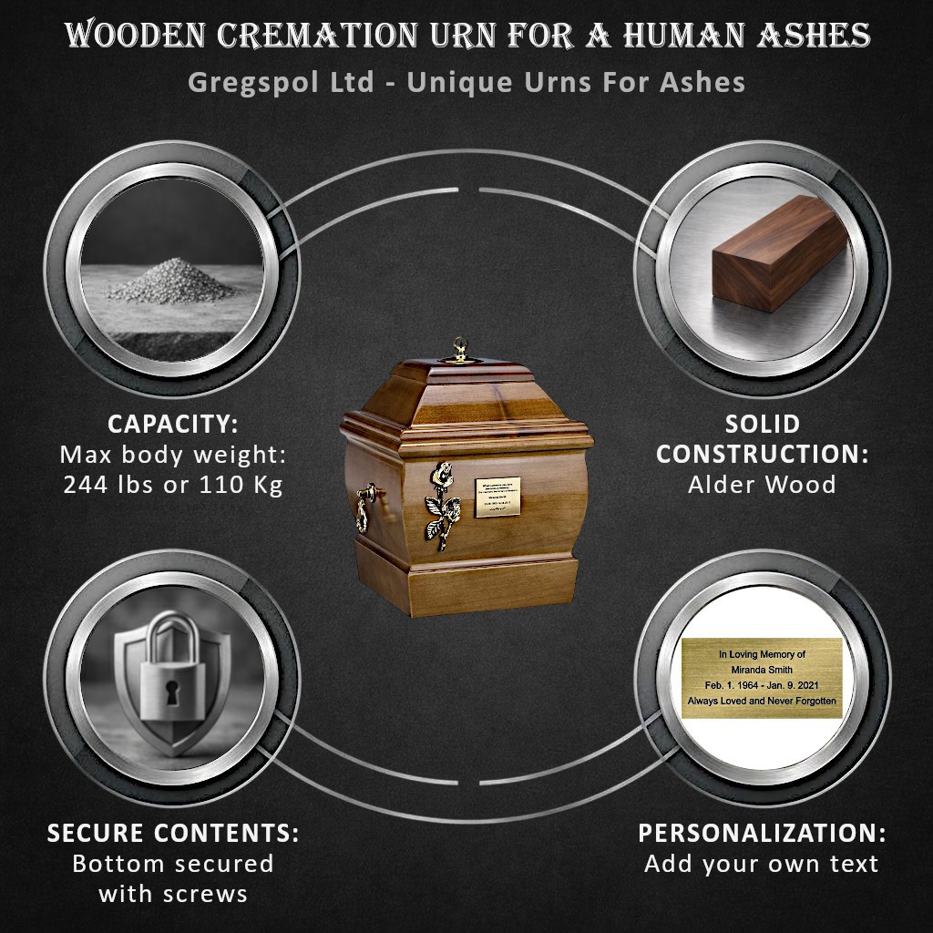 Cremation Urn for Adult made from solid wood Funeral ashes Casket Memorial URN