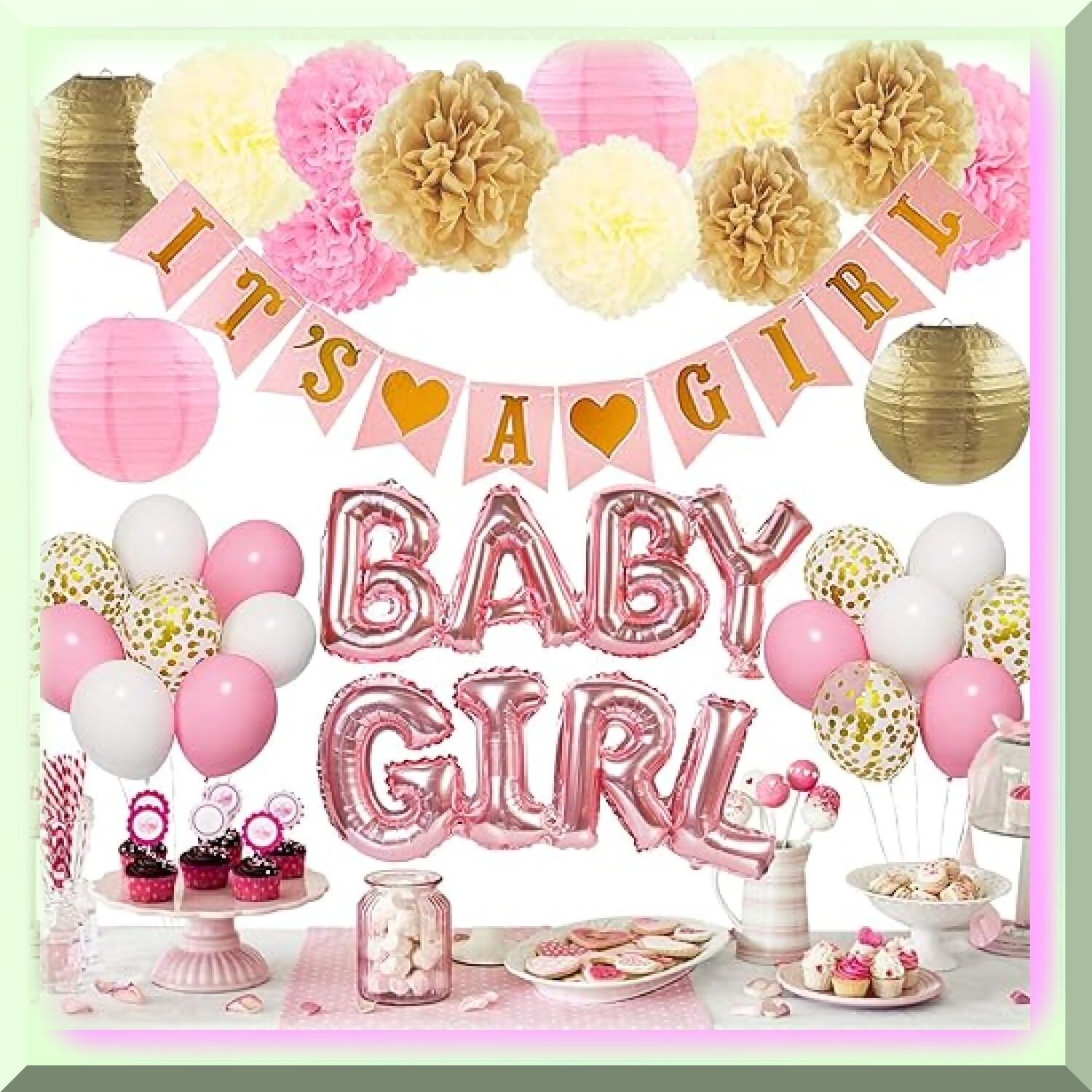 Pink Baby Girl Party Pack with Banner and Decorations