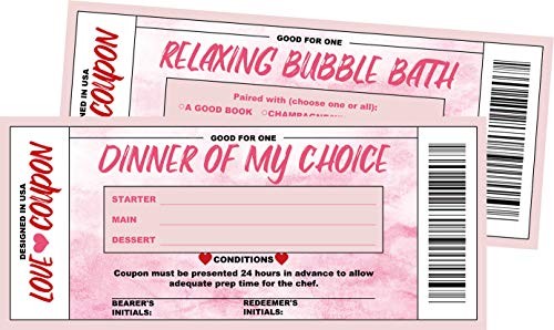 Love Voucher Coupons For Him or Her, Husband, Wife, Boyfriend, Girlfriend or
