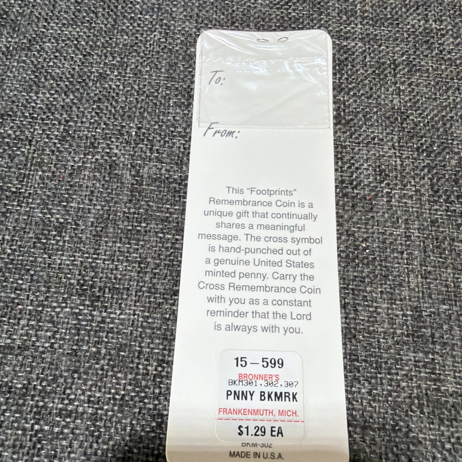 VTG 1988 Footprints In The Sand Poem With Penny Cross Coin Bookmark Remembrance
