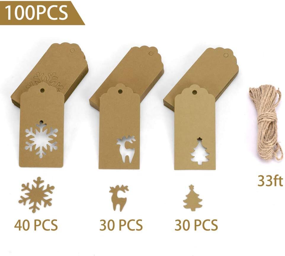 Gift Tags with Holes Present Wrap Tag Paper Twine Vintage Label Christmas 100pcs