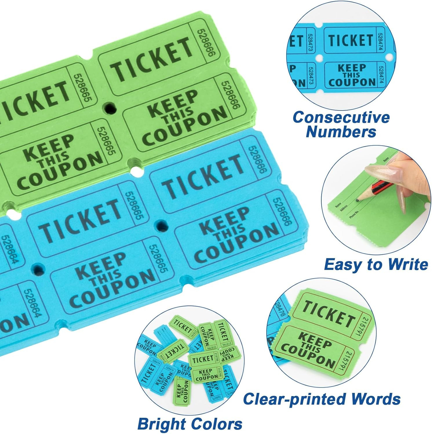 800PCS Raffle Tickets Roll – 50/50 Double Raffle Tickets, Perforated Line Consec