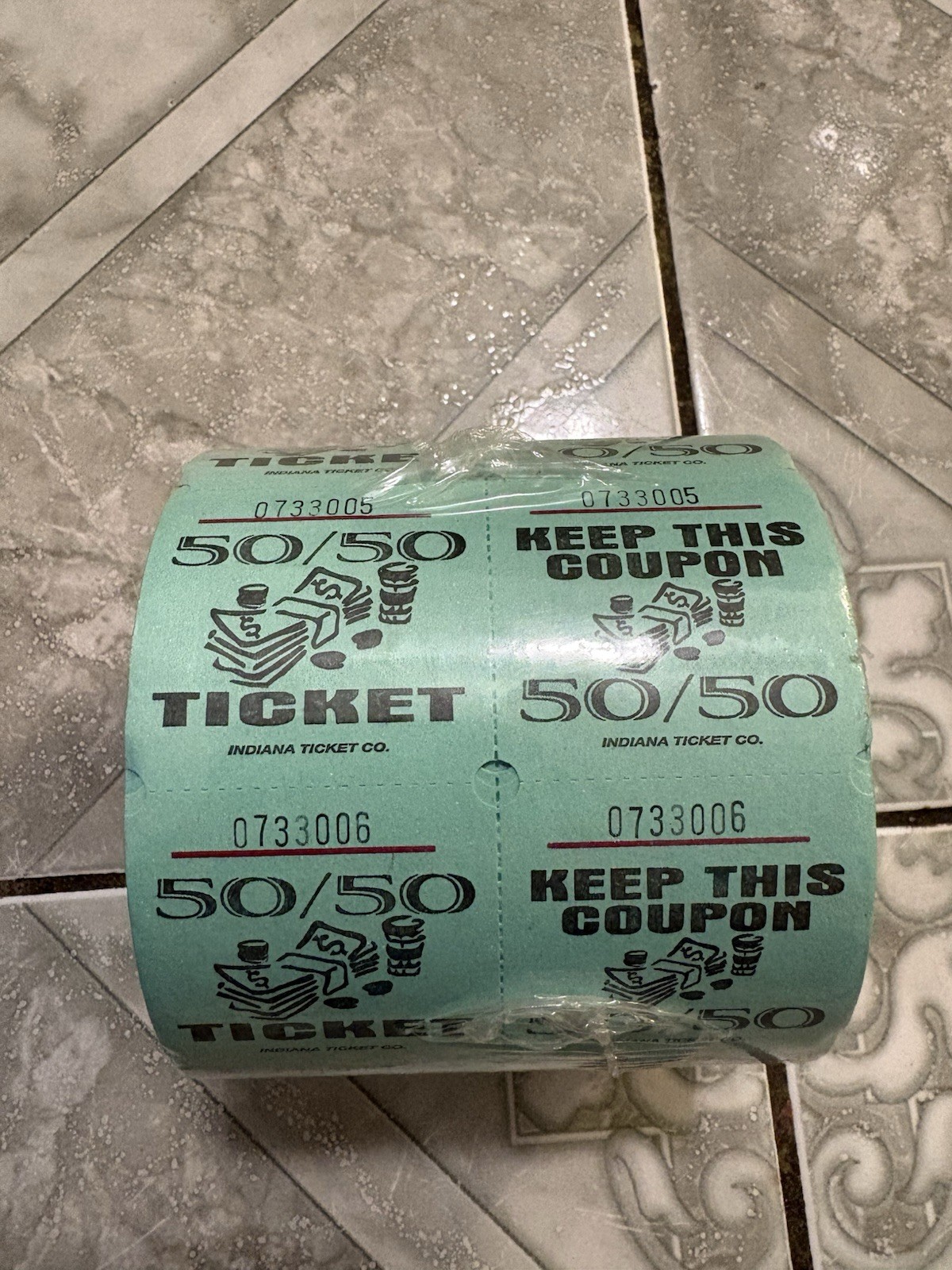 Indiana Ticket Company Green 50/50 Raffle Tickets : Roll of 1000