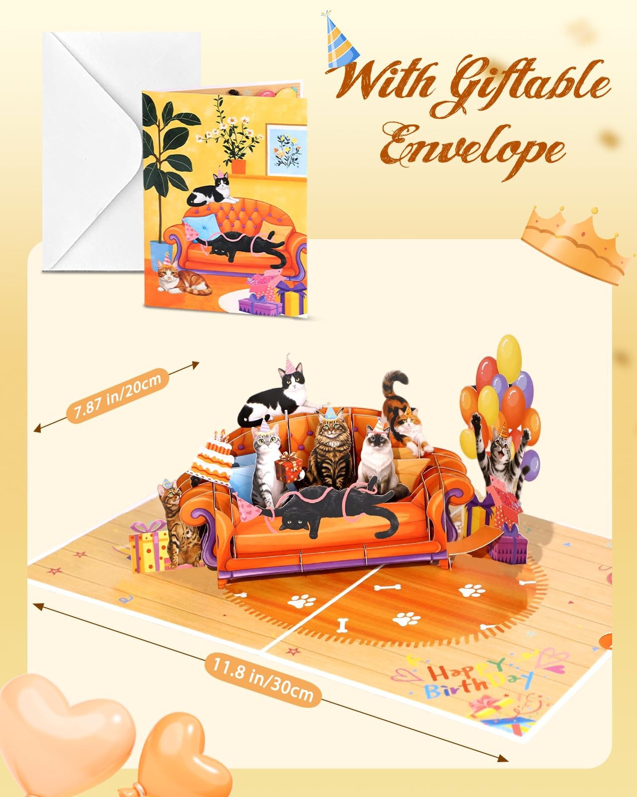 JMHACHY Pop up Birthday Card with Envelope – Funny Happy 6×8 inches, Sofa Cat