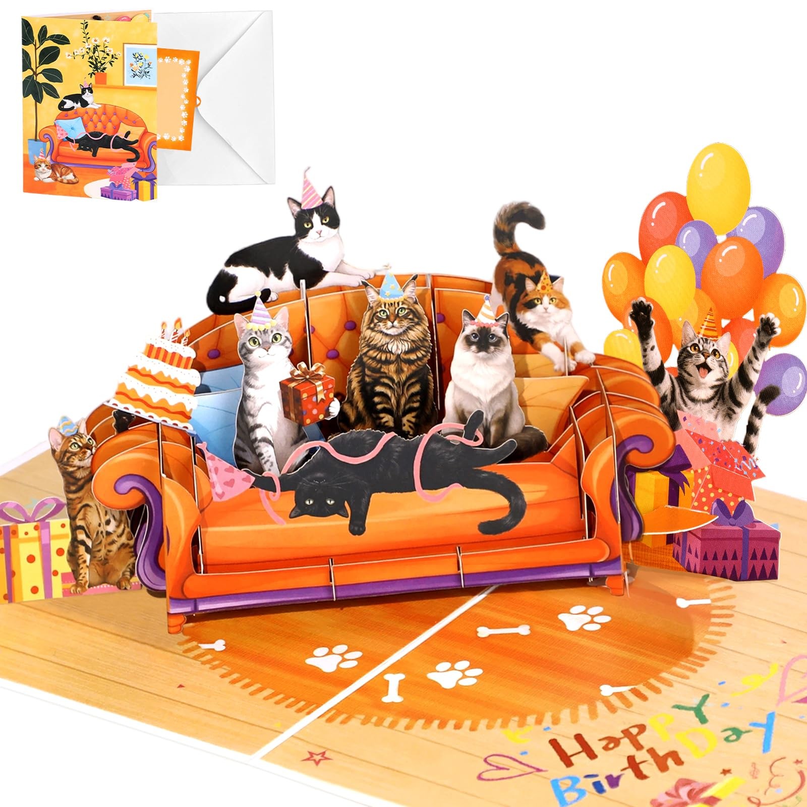 JMHACHY Pop up Birthday Card with Envelope – Funny Happy 6×8 inches, Sofa Cat