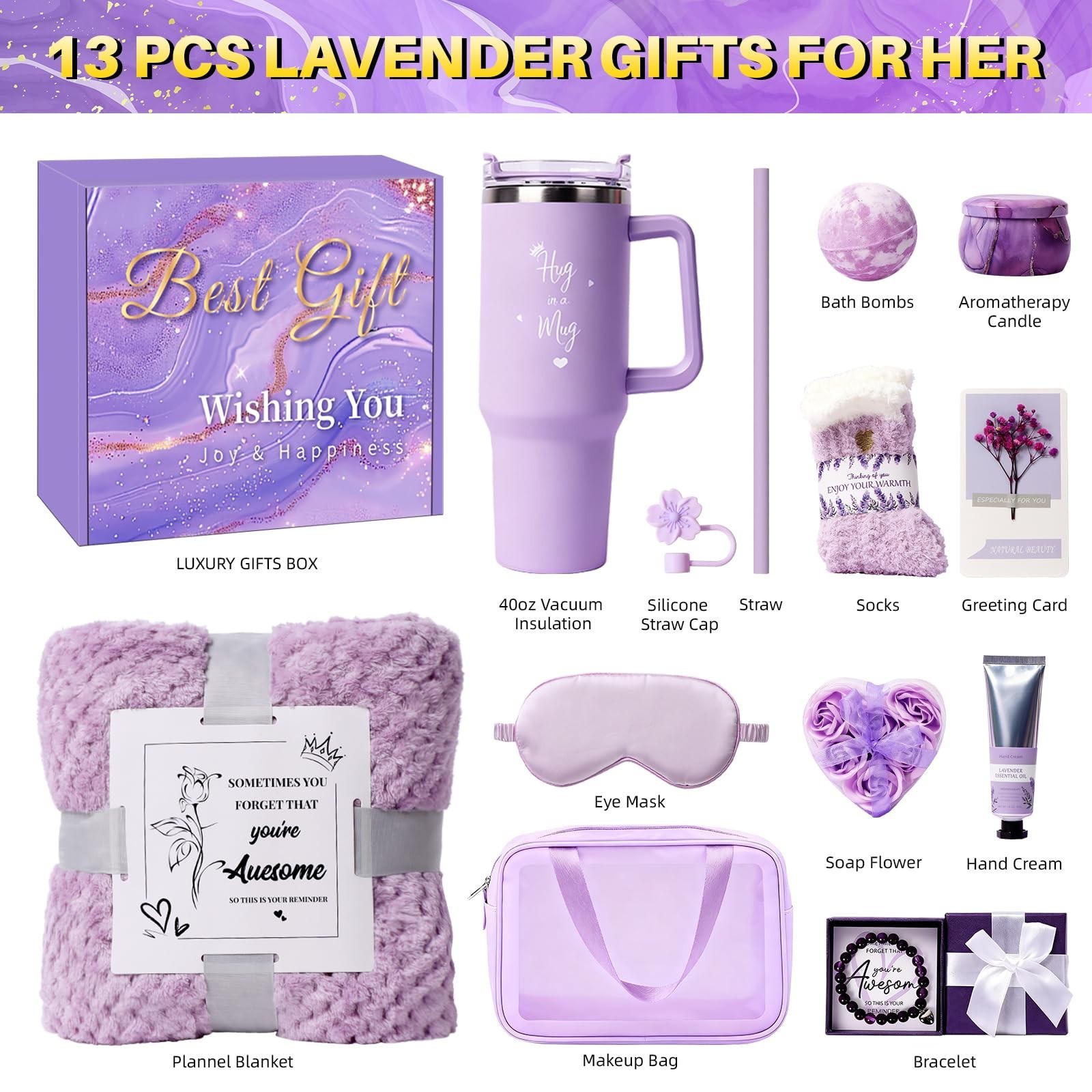 Birthday Gift for Women, Luxury Self Care Spa Gift Basket with Blanket for Mo…