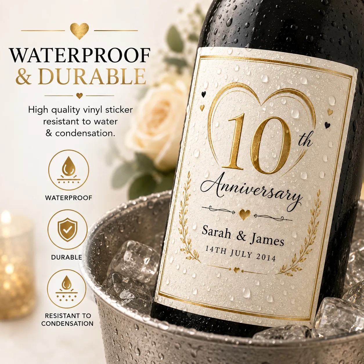 Personalised 10th Anniversary Bottle Label Sticker Custom Wedding Gift