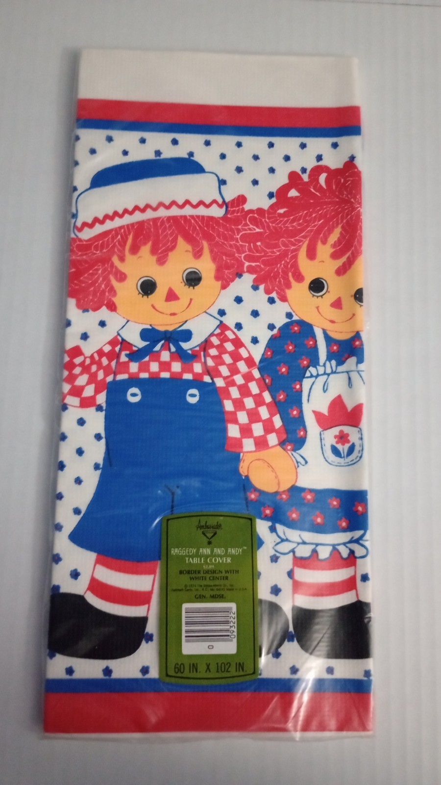 Hallmark Ambassador Raggedy Ann & Andy Vintage 1974 Paper Tablecloth 60″ X 102″