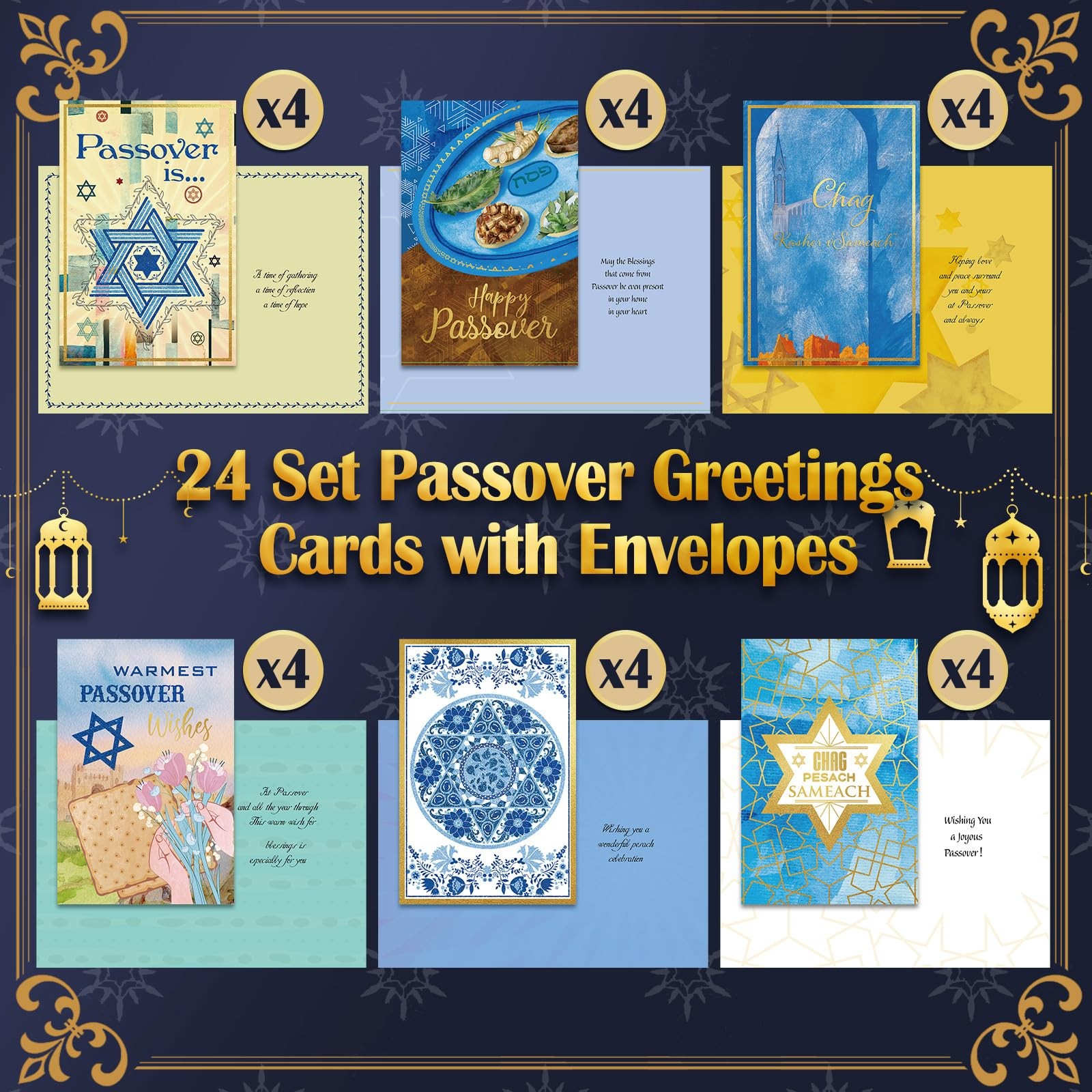 Janlaugh 24 Sets Passover Greetings Cards with Envelopes as the picture shows