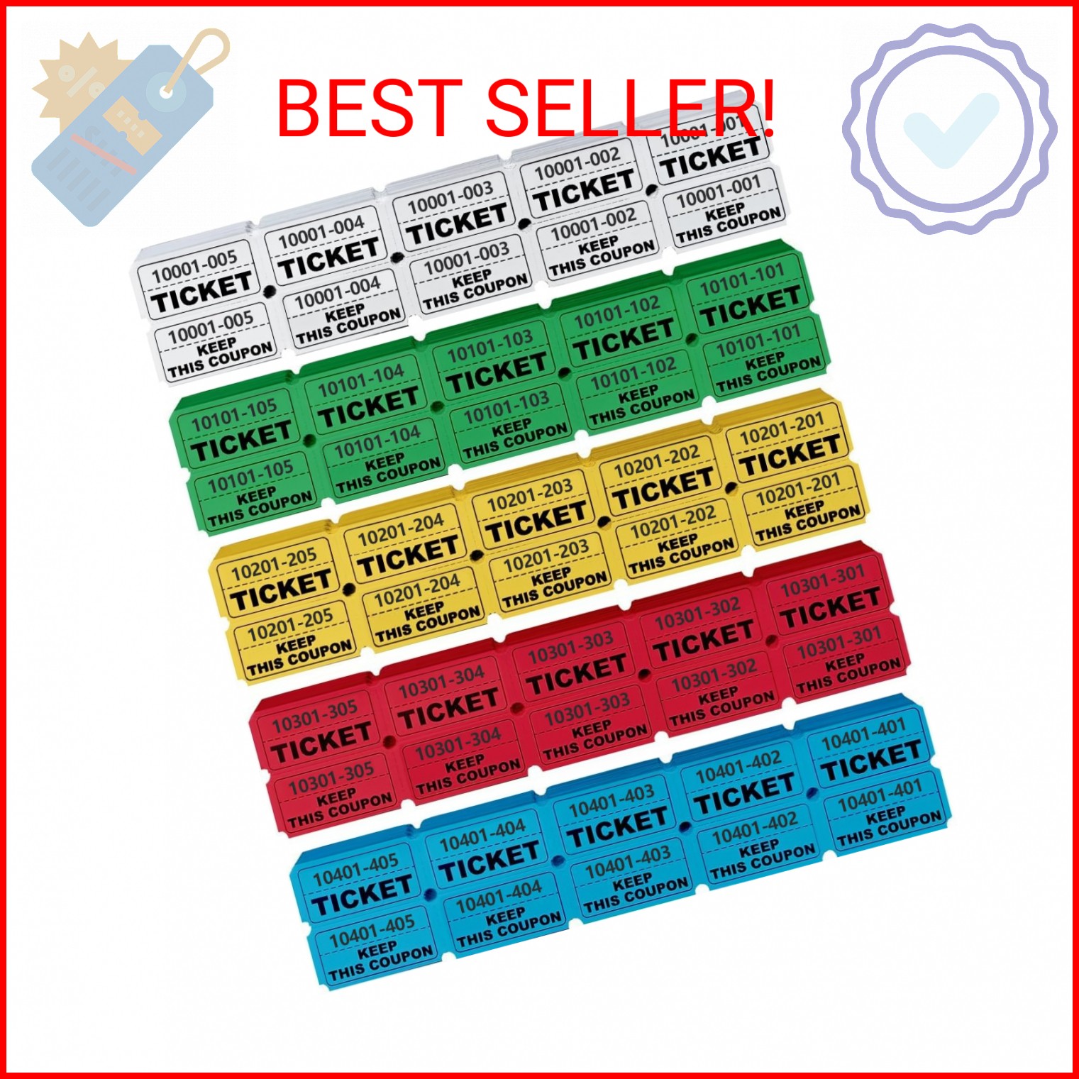 NEW NOAM 1000 Pcs Raffle Tickets Roll, 50/50 Raffle Tickets for Events, Fundrais
