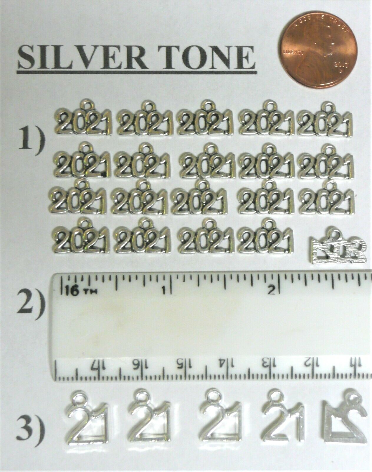 CLASS OF 2021 CHARMS GRADUATION NUMBER YEAR TASSEL 12 STYLES / GOLD/SILVER TONE
