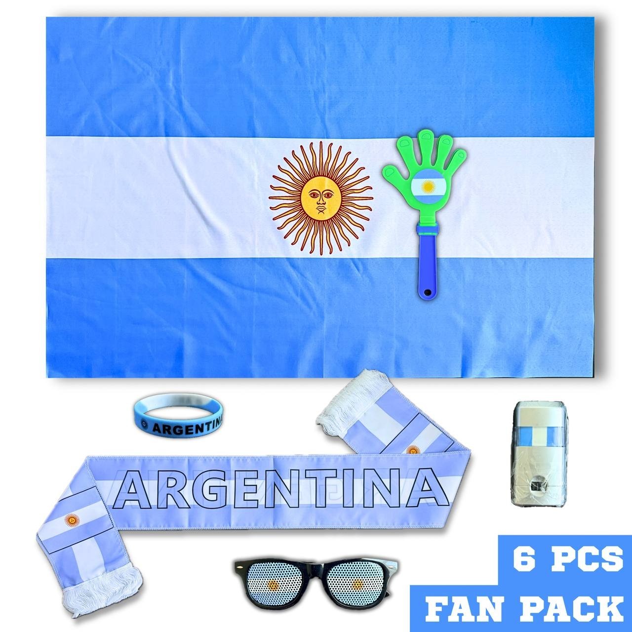 Argentina Football Fan Gear Flag Scarf Fan Sunglesses Watch Party Set