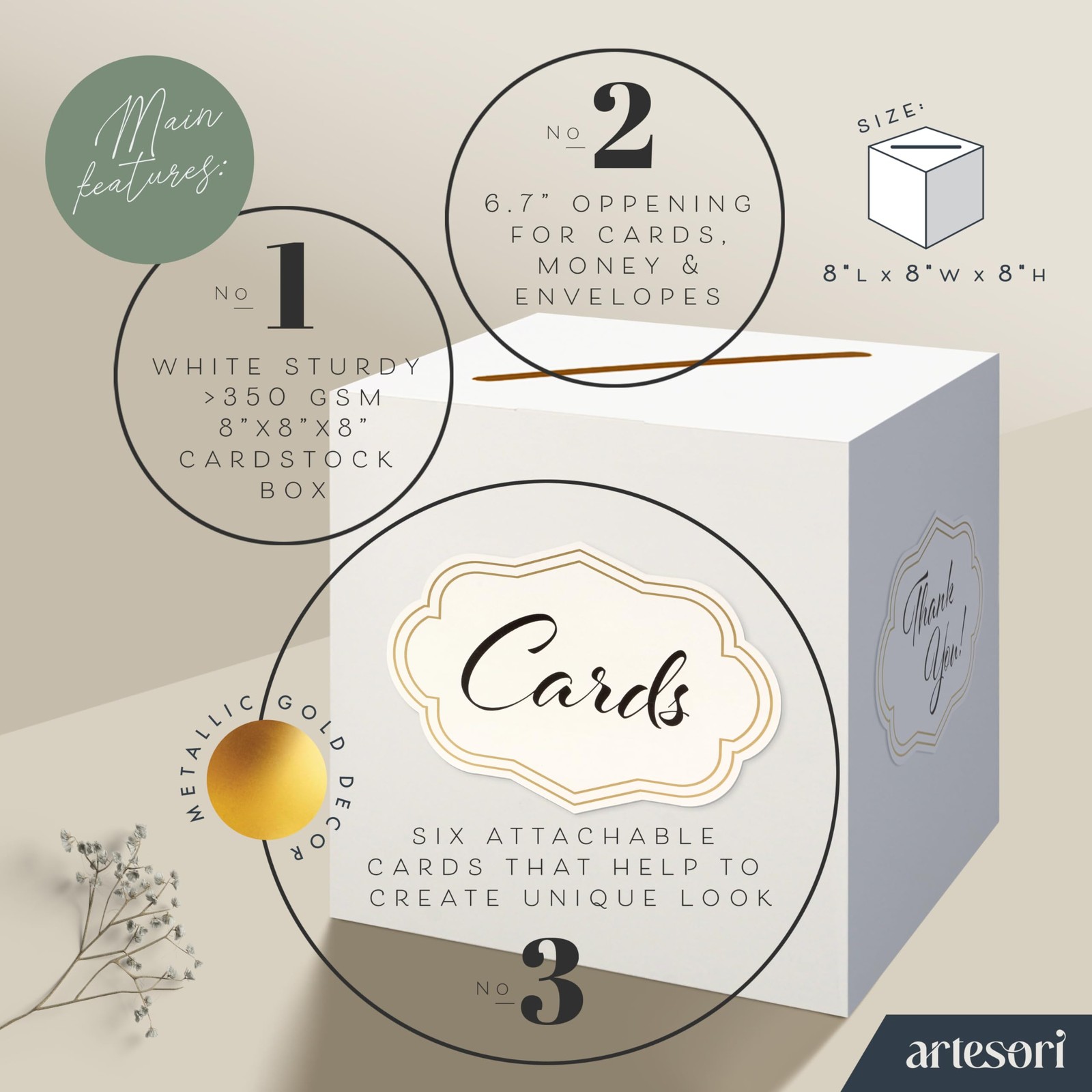 ARTESORI Gift Card Box for Party — White 1 Count (Pack of 1),