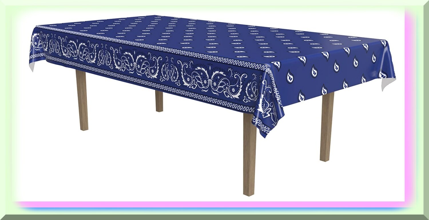 Rustic Farmhouse Blue Bandana Plastic Tablecloth 54×108
