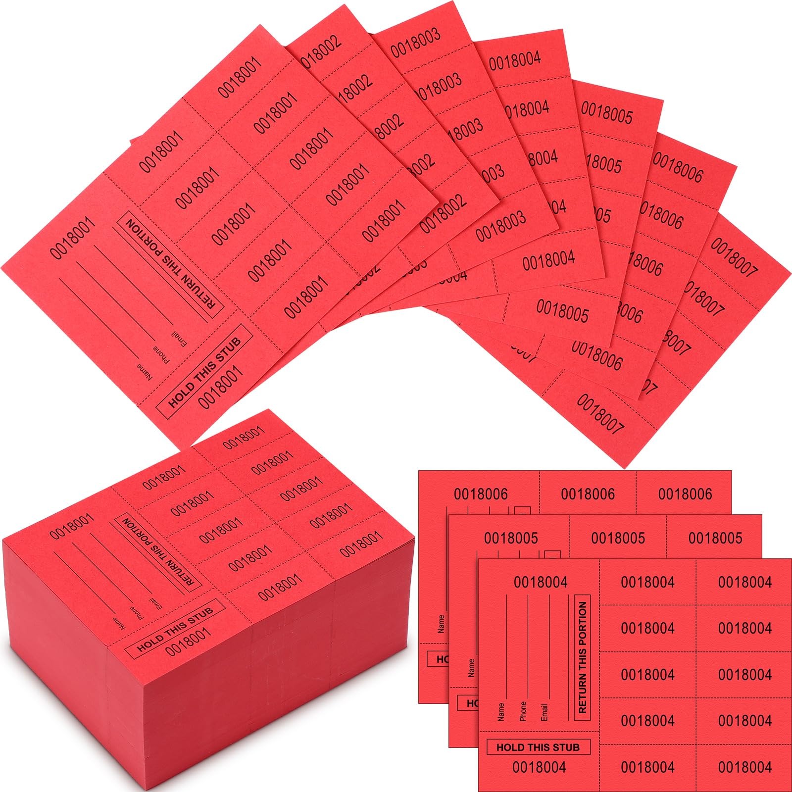300 Sheets Red Raffle Tickets Hold This Stub 10 Bid Numbers Silent Auction