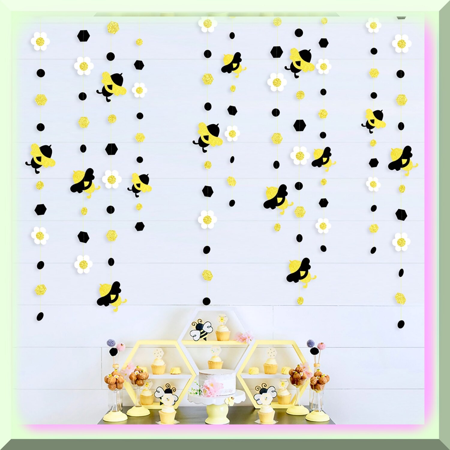 Glitter Honeycomb Bumble Decorations for Gender Reveal