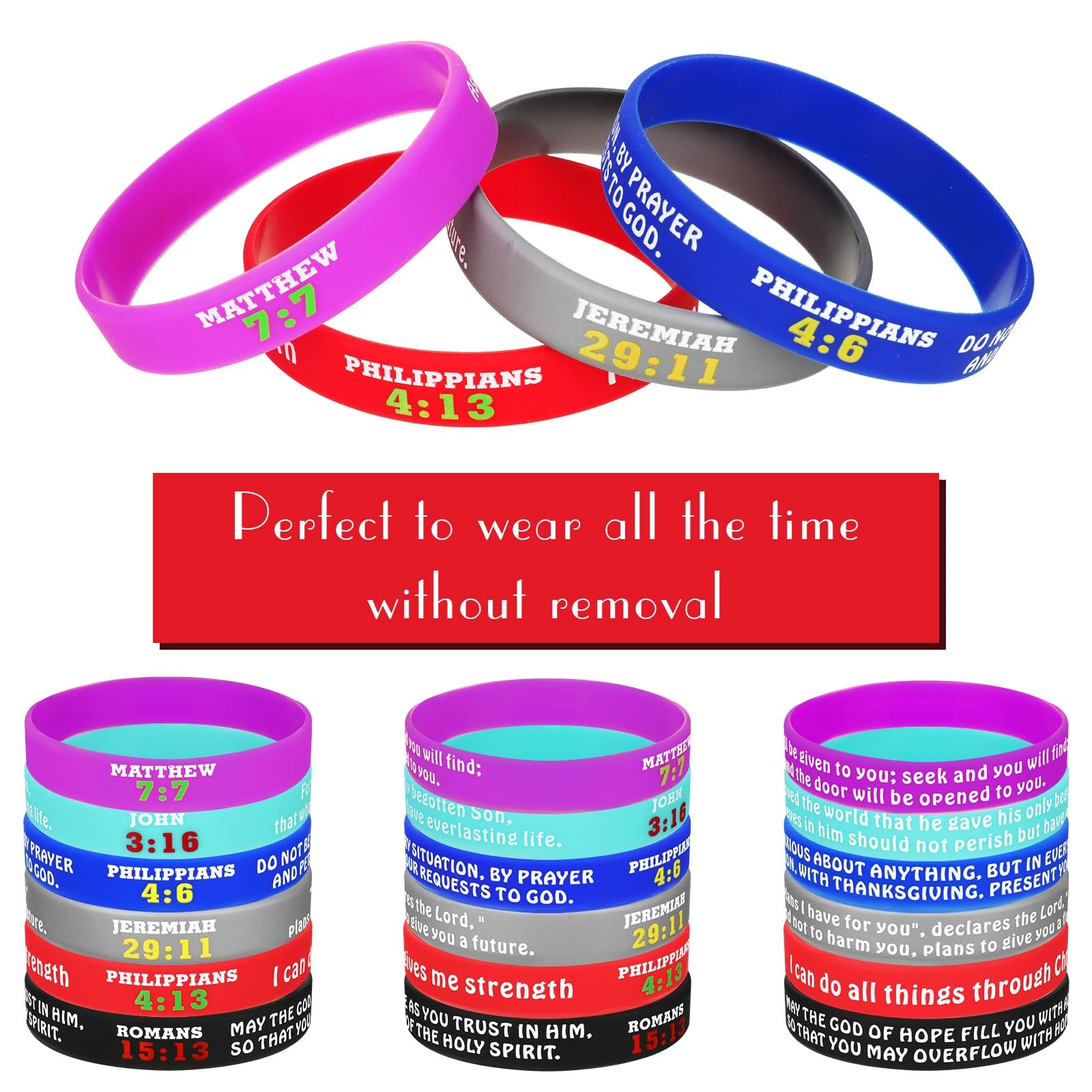 48 Pcs Christian Rubber Bracelets Religious Bracelets Silicone Bracelet Rubber