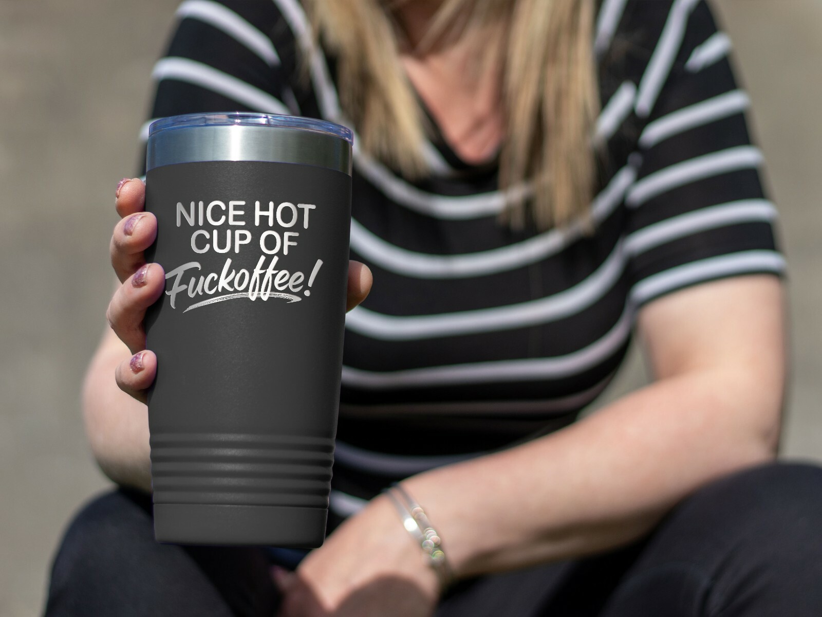 Coffee Tumbler NICE HOT CUP OF FUCKOFFEE Funny 20 oz Travel Tumbler – Black