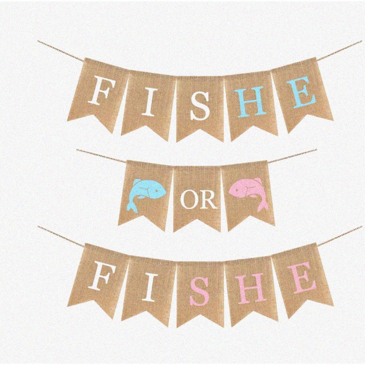 Fishy Fun Gender Reveal Burlap Flag Set