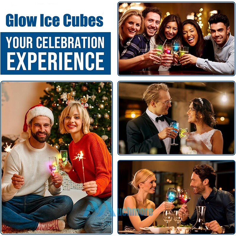 20Pcs Multi Color Flash LED Ice Cube Water-Activated Flashing Blinking Glowing