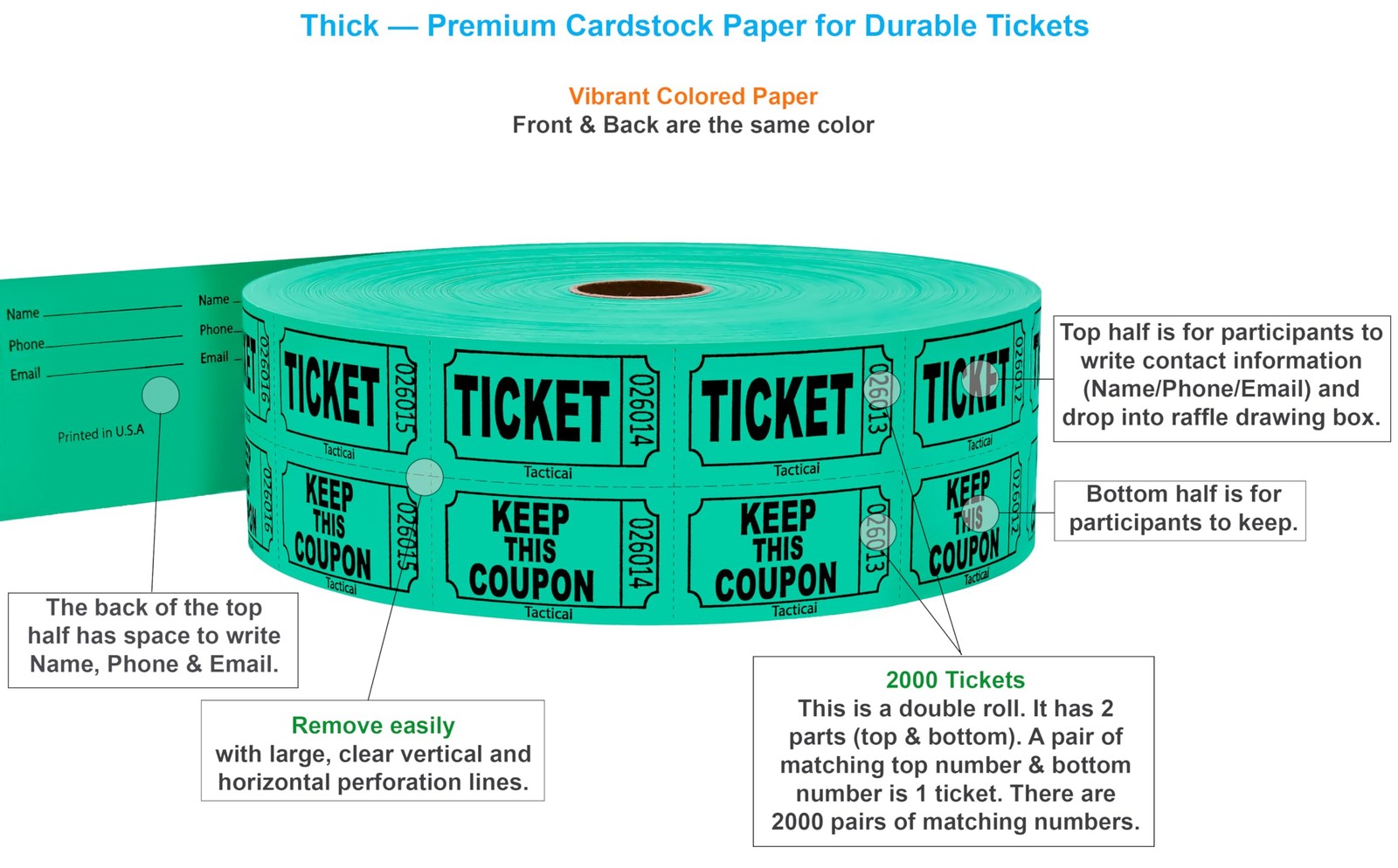 2000 Raffle Tickets Yellow Double Roll Events Entry Class Reward Fundraiser
