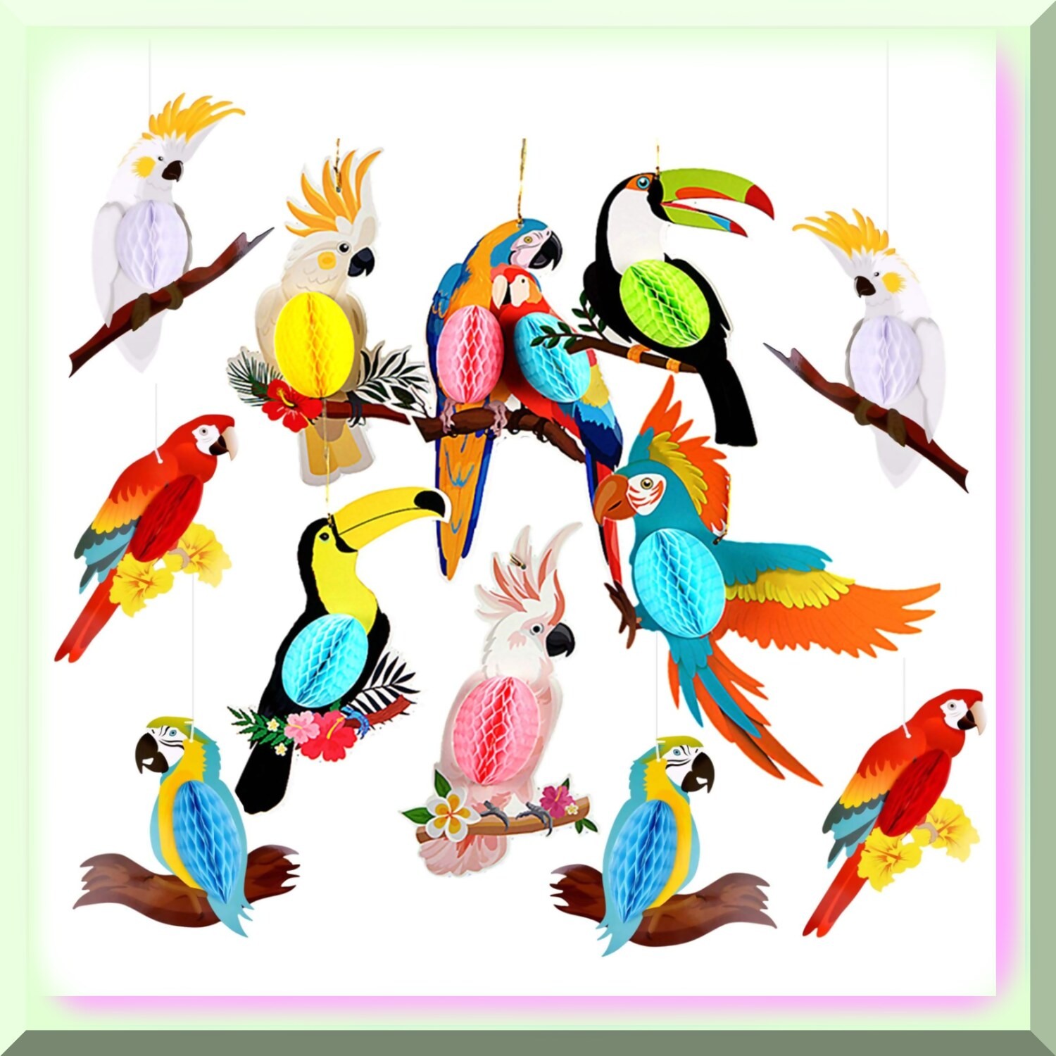 12 Tropical Parrot Paper Decorations