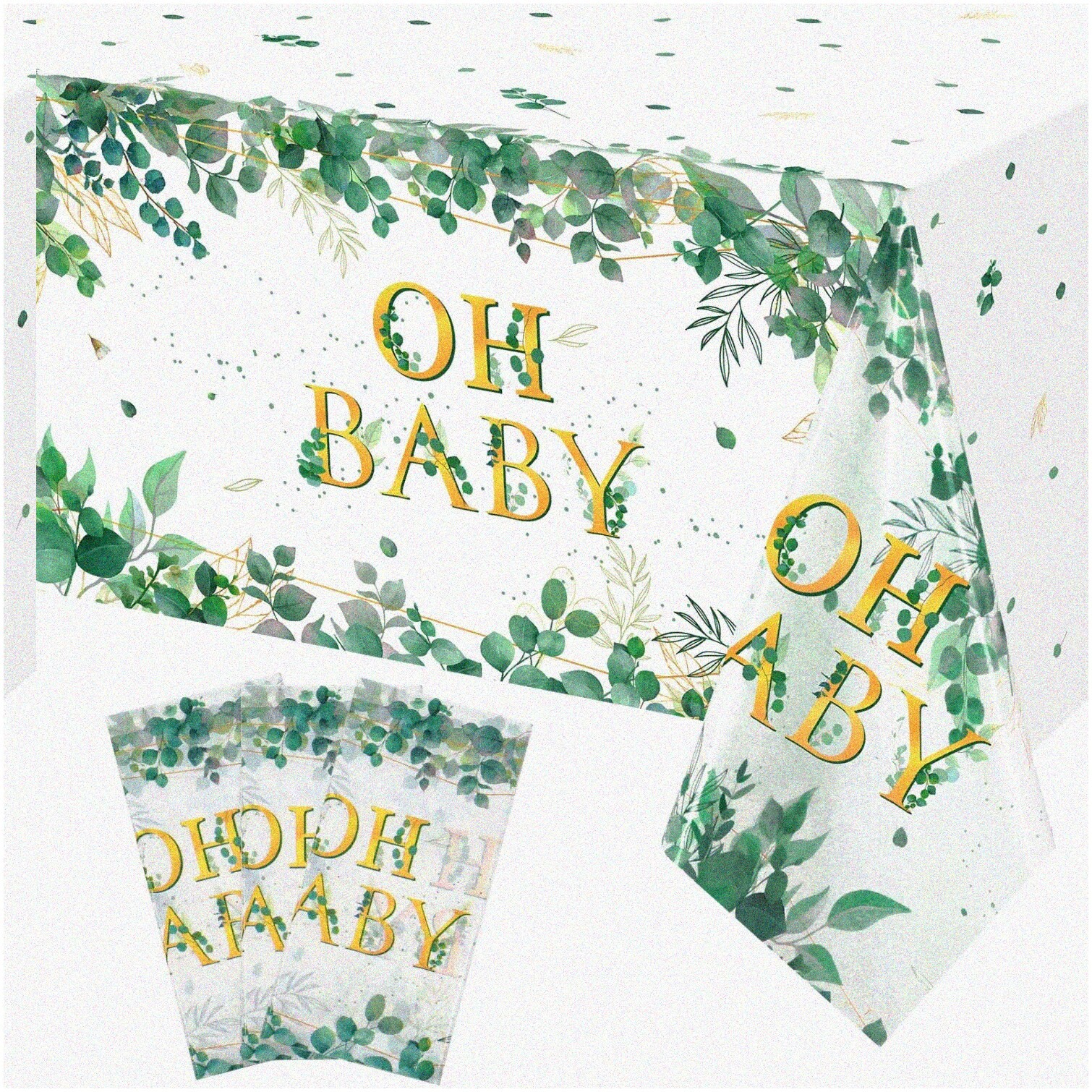 Three Greenery Waterproof Disposable Tablecloths for Baby Shower