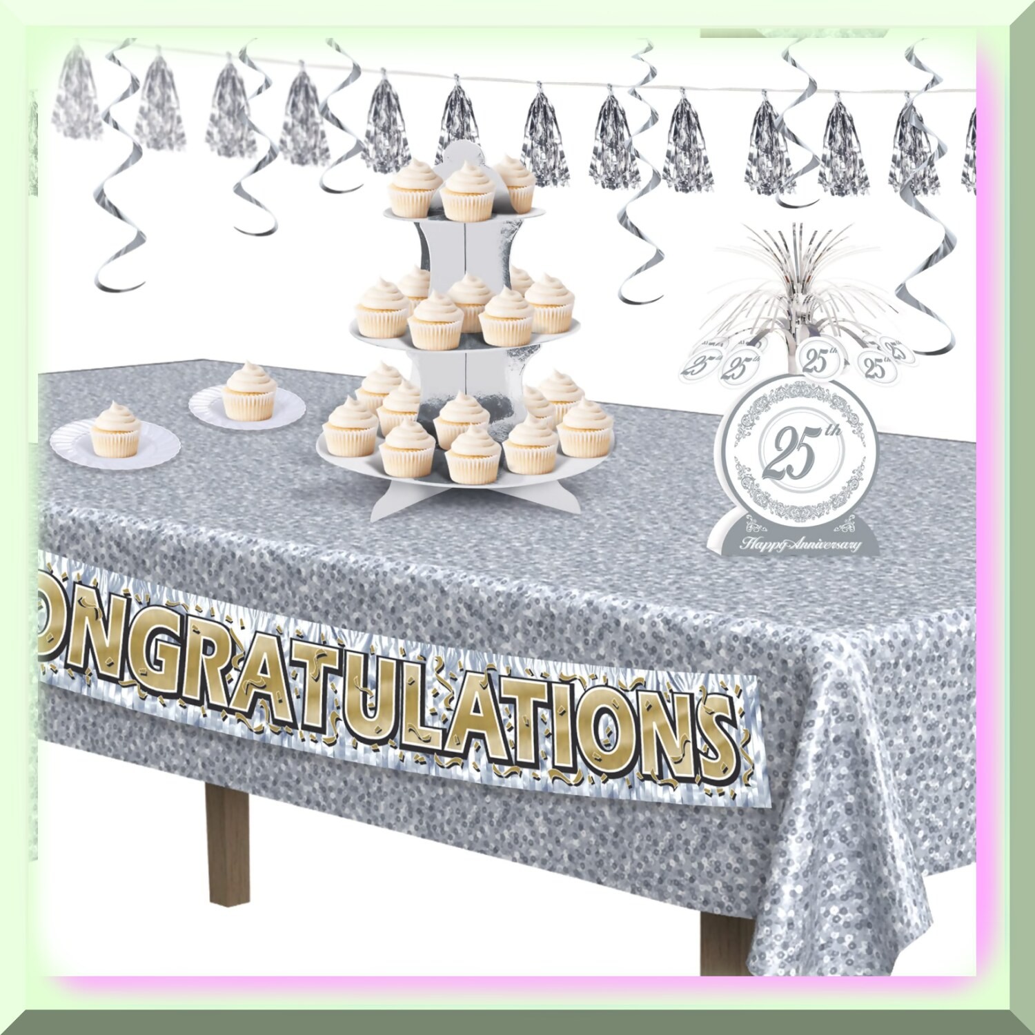 Silver 25th Anniversary Centerpieces Set