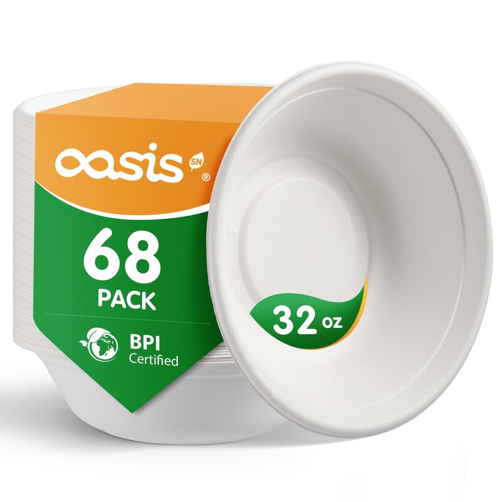 32 oz 68-Pack Large Compostable Paper Bowls, Disposable Meal Prep & Takeout B…