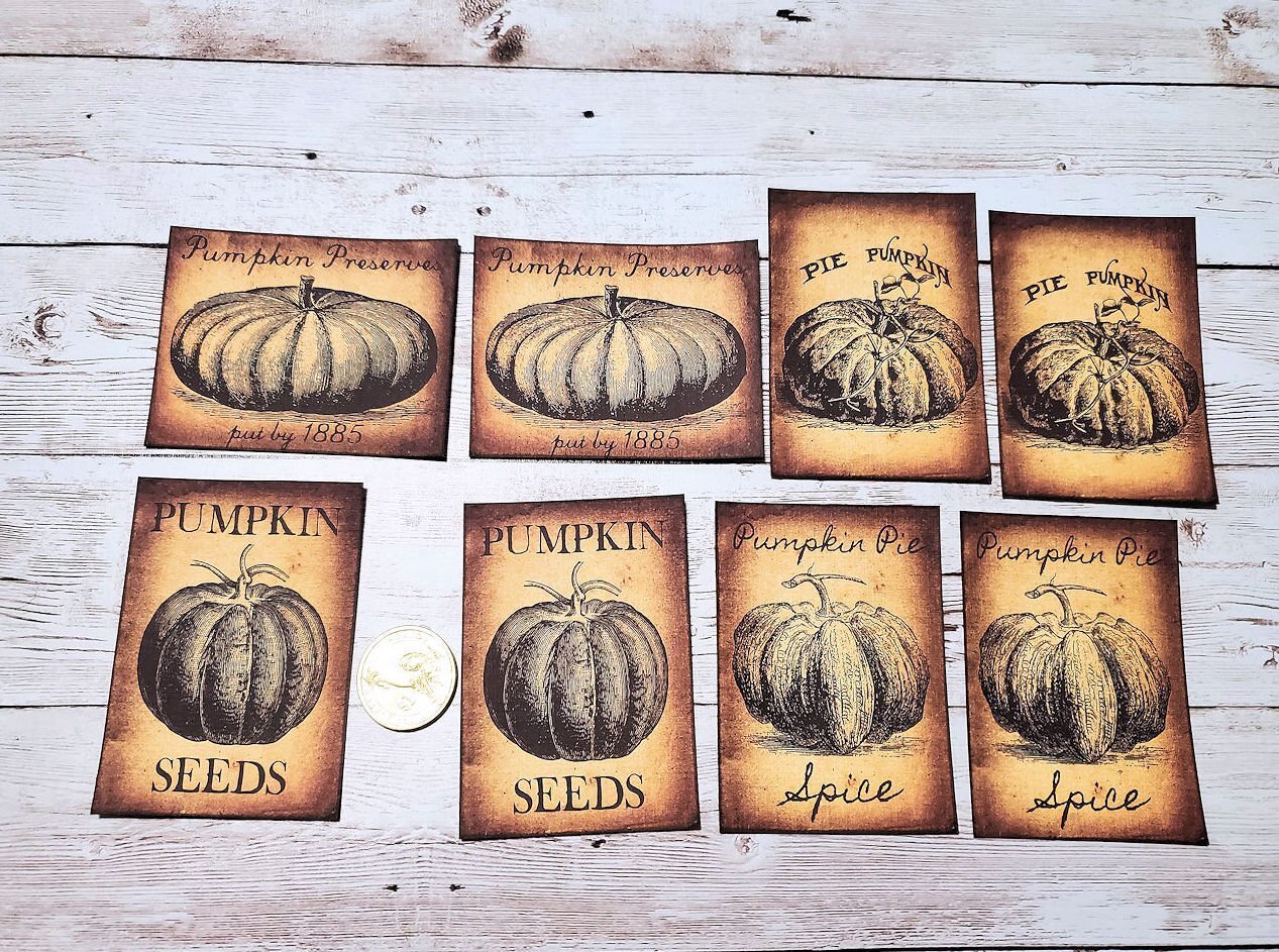 8-Fall-Autumn-Prmitive-Rustic~Farmhouse-Linen Cardstock-Farm-Labels-Stickers