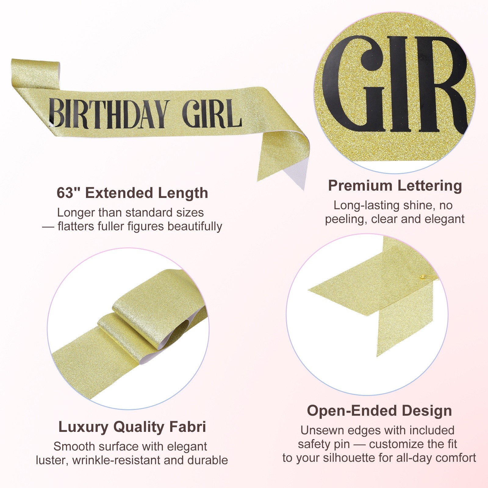 1-Pack Birthday Sash, Sequined Fabric Birthday Gift Decor [Gold with Black Text]