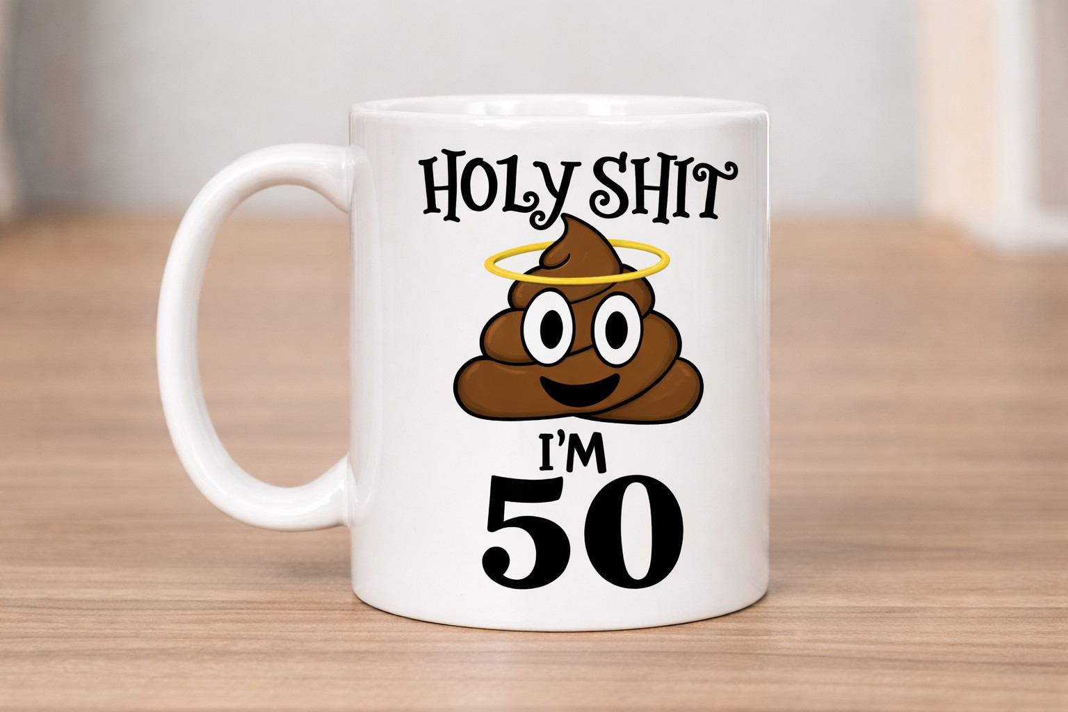 Funny 50th birthday Poo emoji mug Holy*shit rude gift, gift for him/her/present