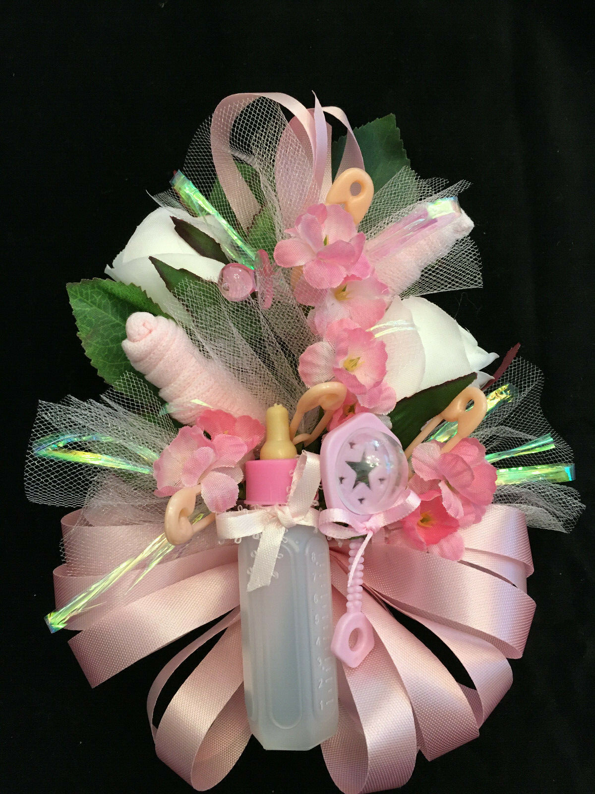 Baby Shower Corsage 3- with Pnk Baby Socks
