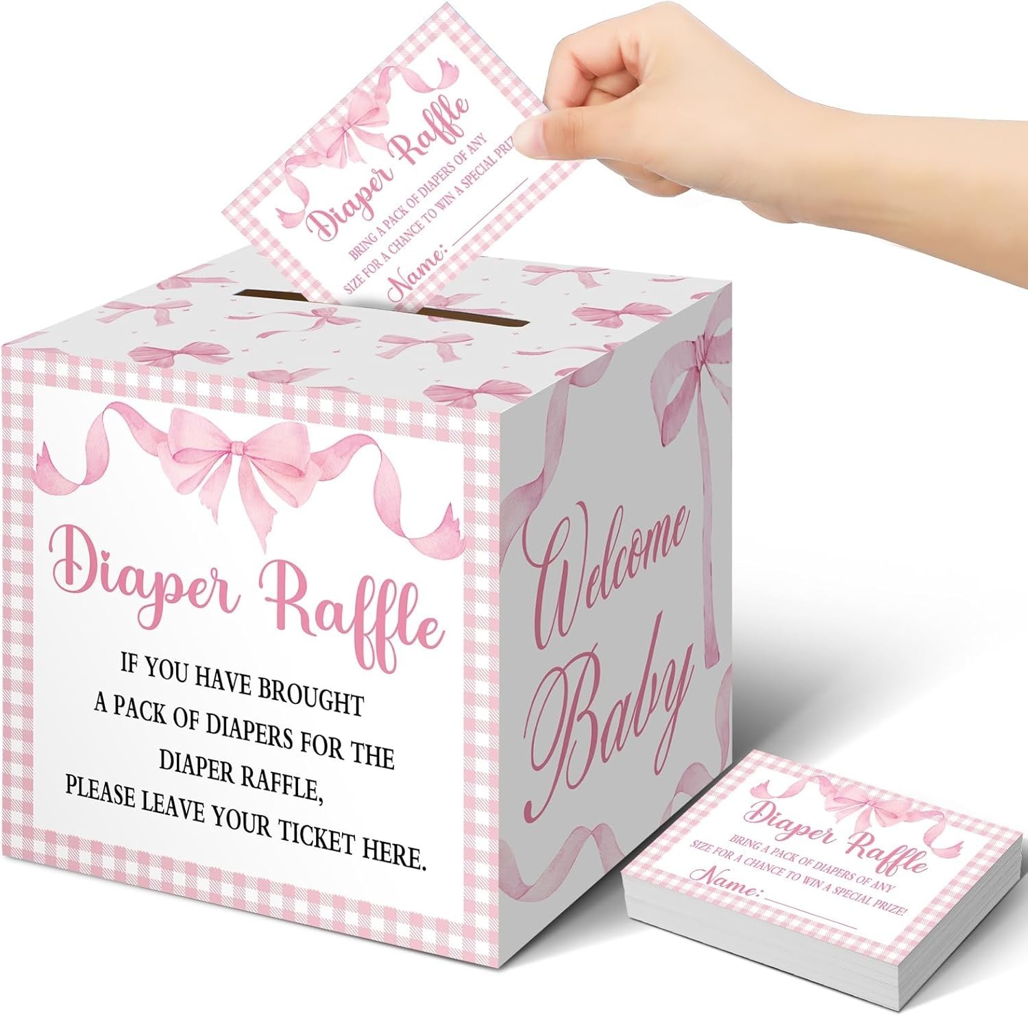 51 Pieces Diaper Raffle Tickets with Card Box Baby Shower Decorations Baby Sh…
