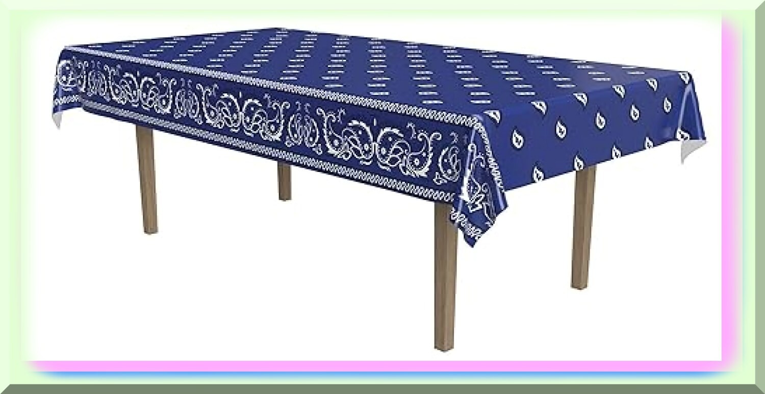 Rustic Farmhouse Blue Bandana Plastic Tablecloth 54×108