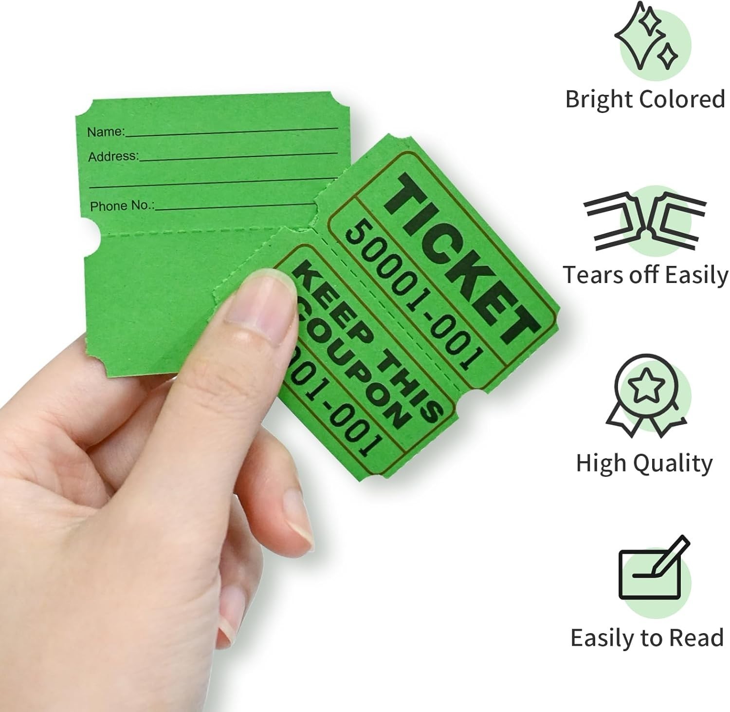 1000 Count Green Raffle Tickets – Ideal for Carnivals and Prize Drawings