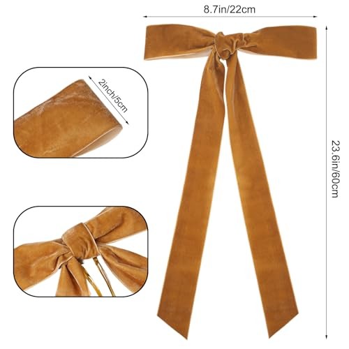 Pcs Velvet Christmas Bows, 23.5 x 8.7 Inches, Rustic Classic Style 4 Khaki