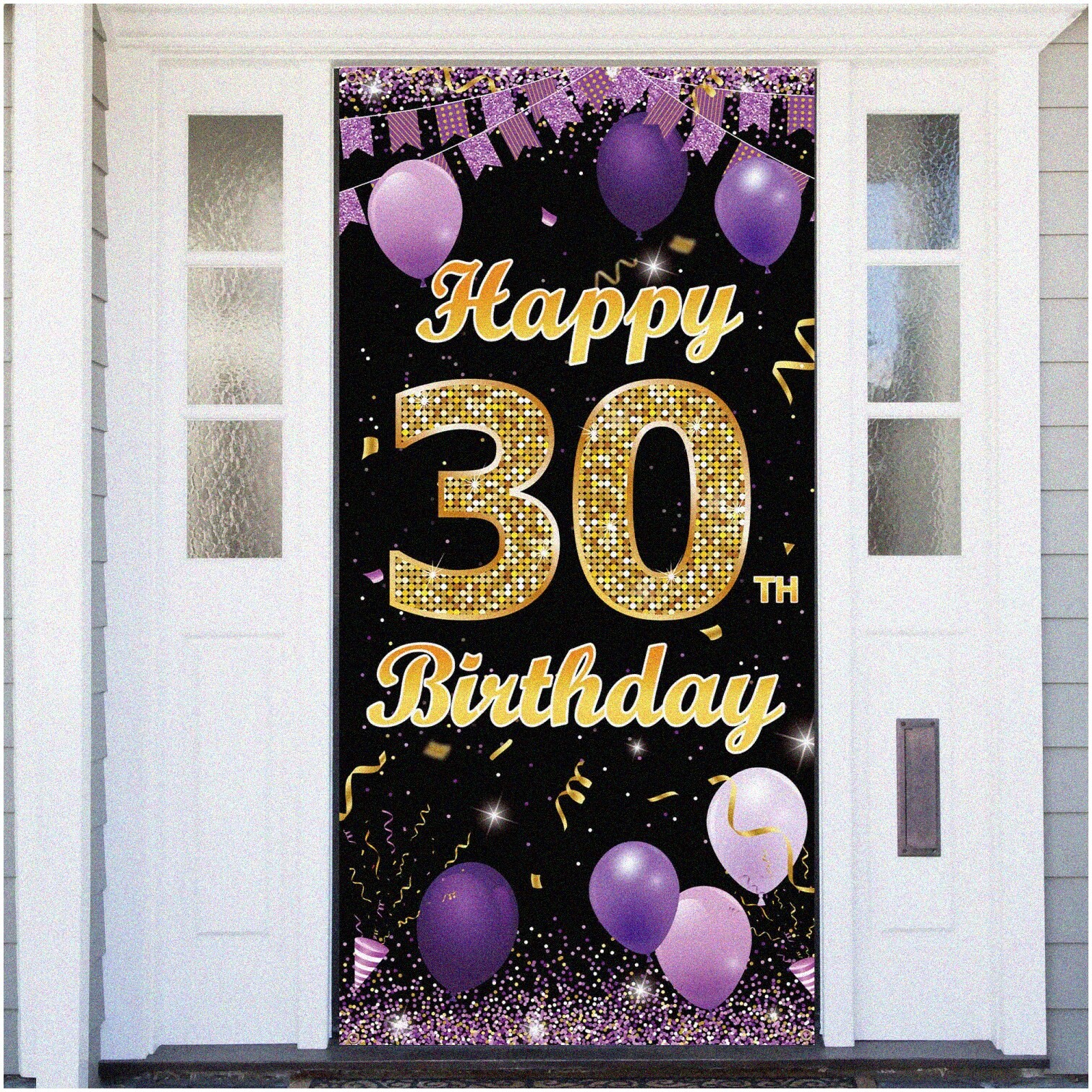 30th Birthday Purple Gold Door Banner