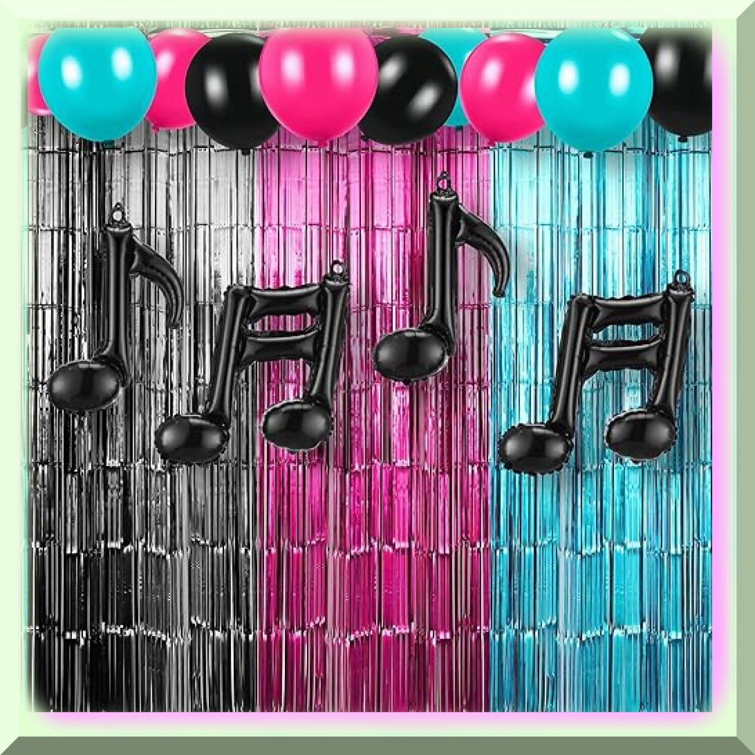 Party Kit with Red Blue Black Tinsel Curtains