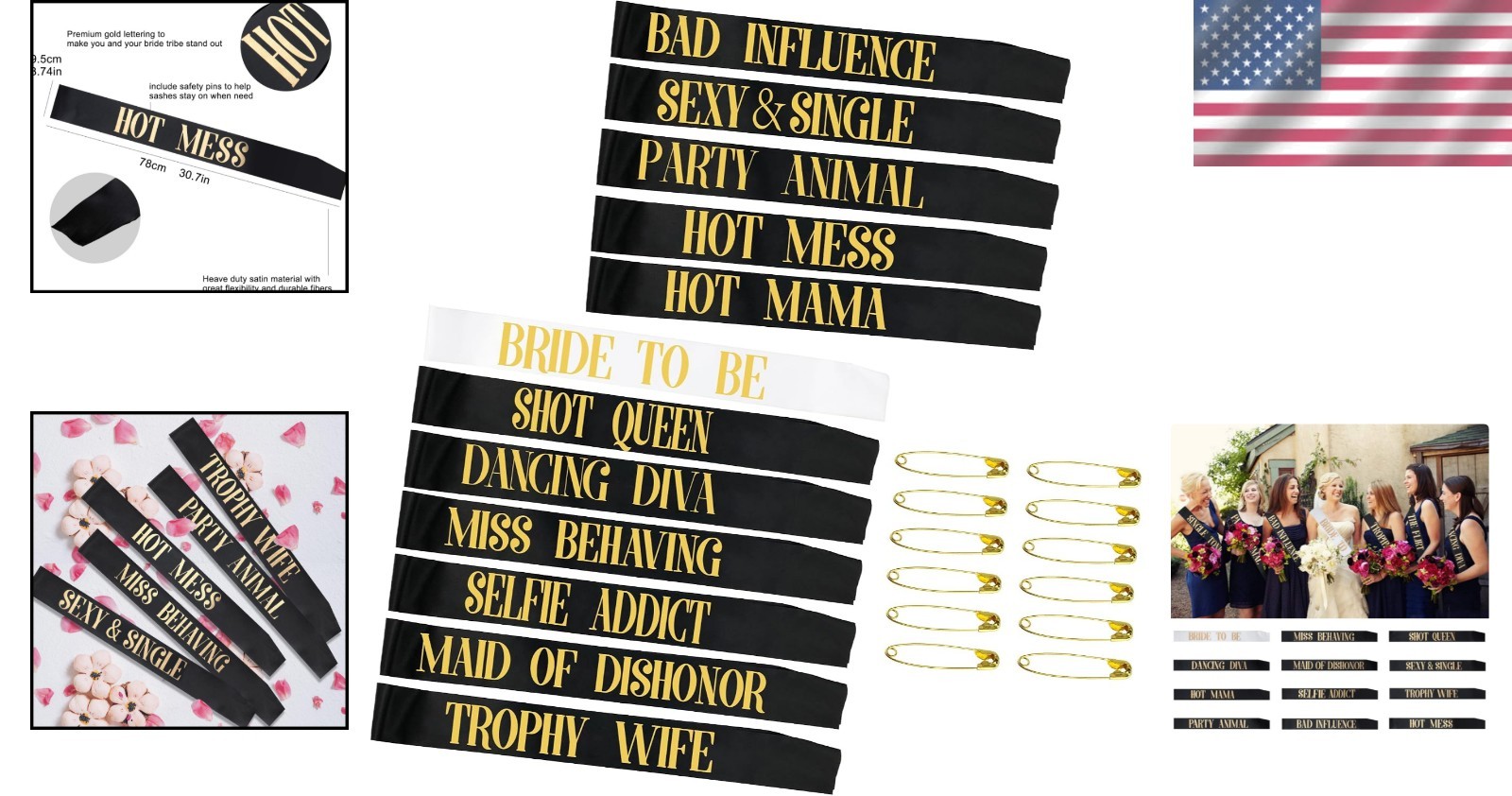 Bachelorette Party Sashes 12 Pack Bride To Be Bride Tribe Satin Black Rose Gold